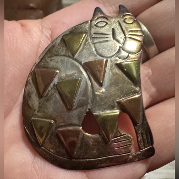 Vintage Taxco Mexican sterling silver cat brooch - Picture 3 of 9